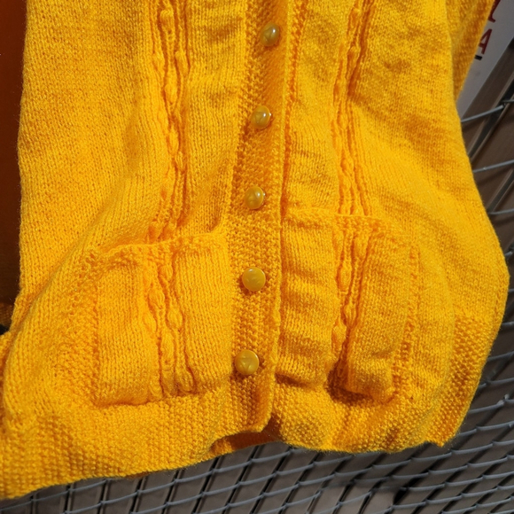 Handmade Crochet Knit Sweater Cardigan Yellow Women's - Picture 4 of 5